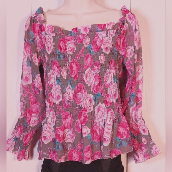 Torrid Crinkle Chiffon Smocked Waist Size 2X  Off Shoulder Floral Crop Top Boho - Picture 12 of 12